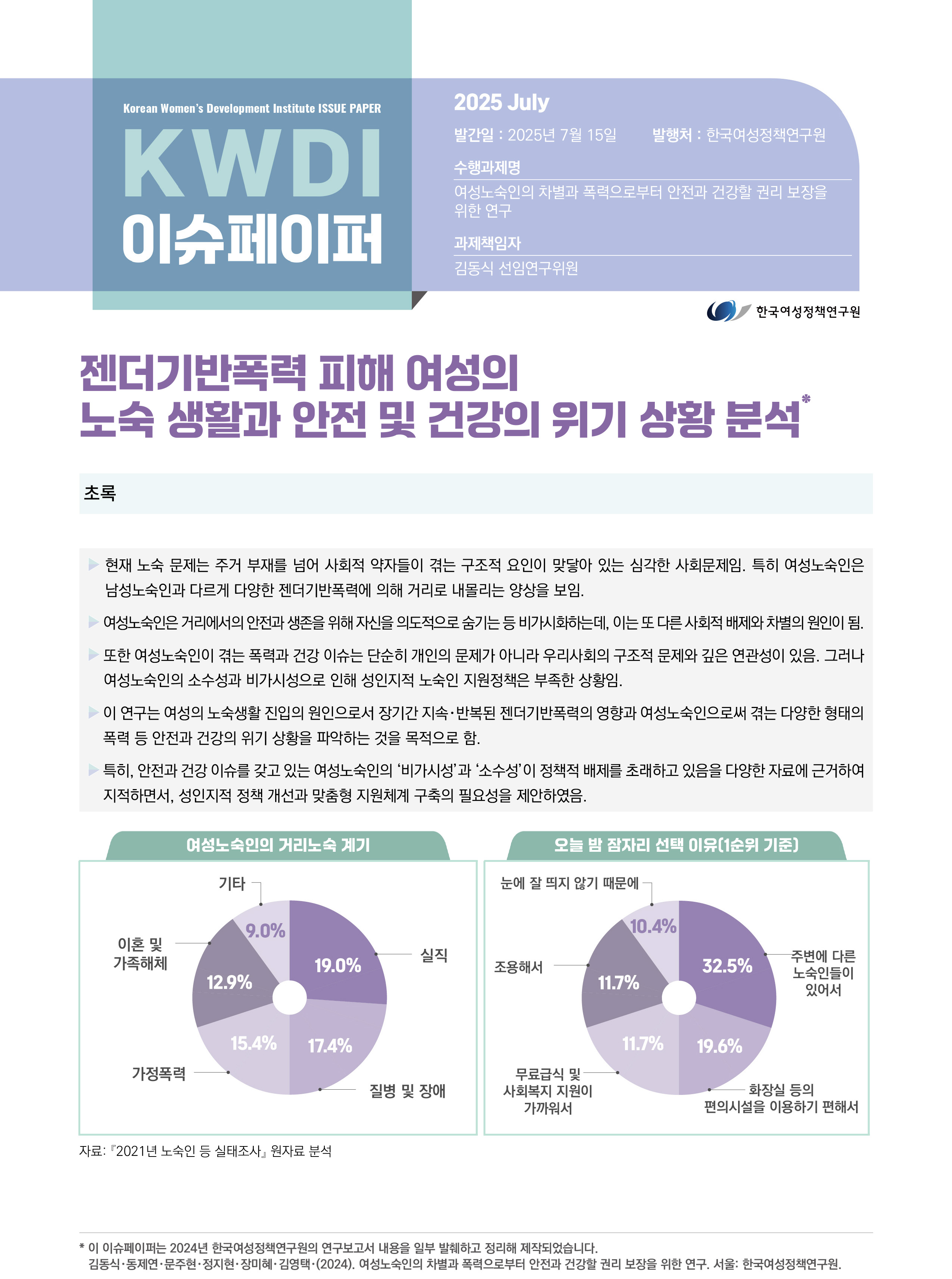 젠더기반폭력 피해 여성의 노숙 생활과 안전 및 건강의 위기 상황 분석