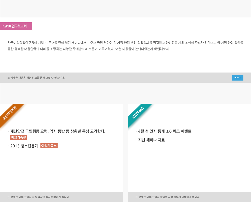 KWDI 연구보고서, 여성정책동향, KWDI뉴스에 관한 내용입니다.