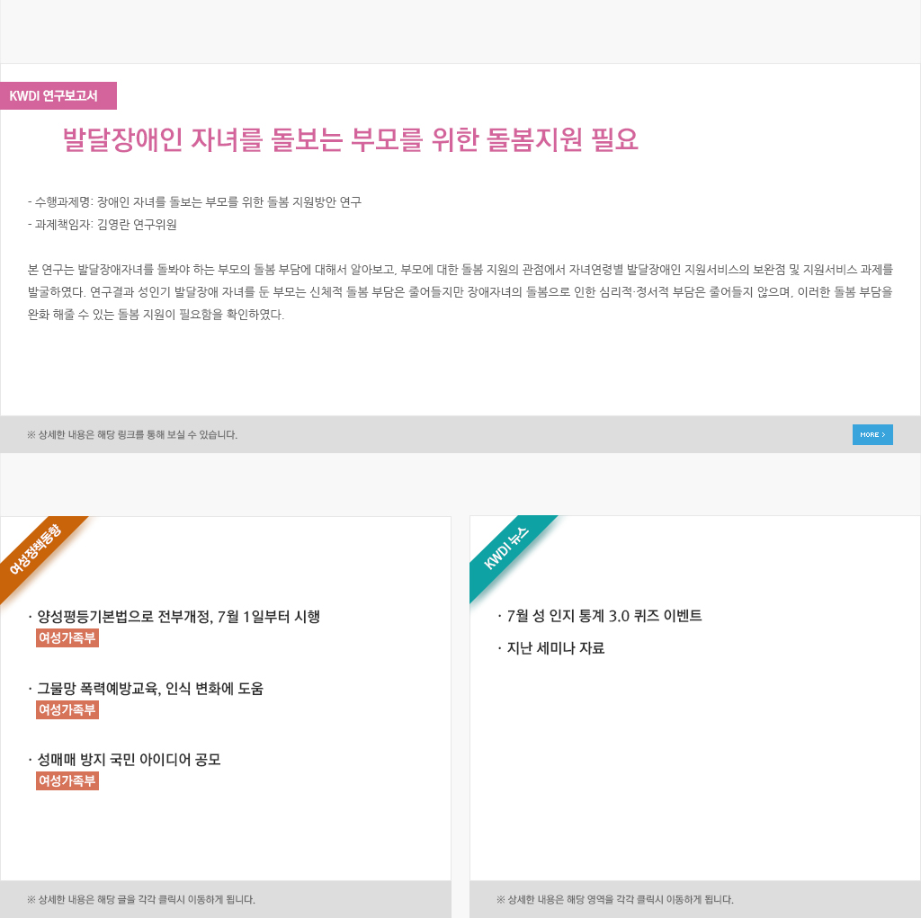 KWDI연구보고서, 여성정책동향, KWDI뉴스에 관한 내용입니다.